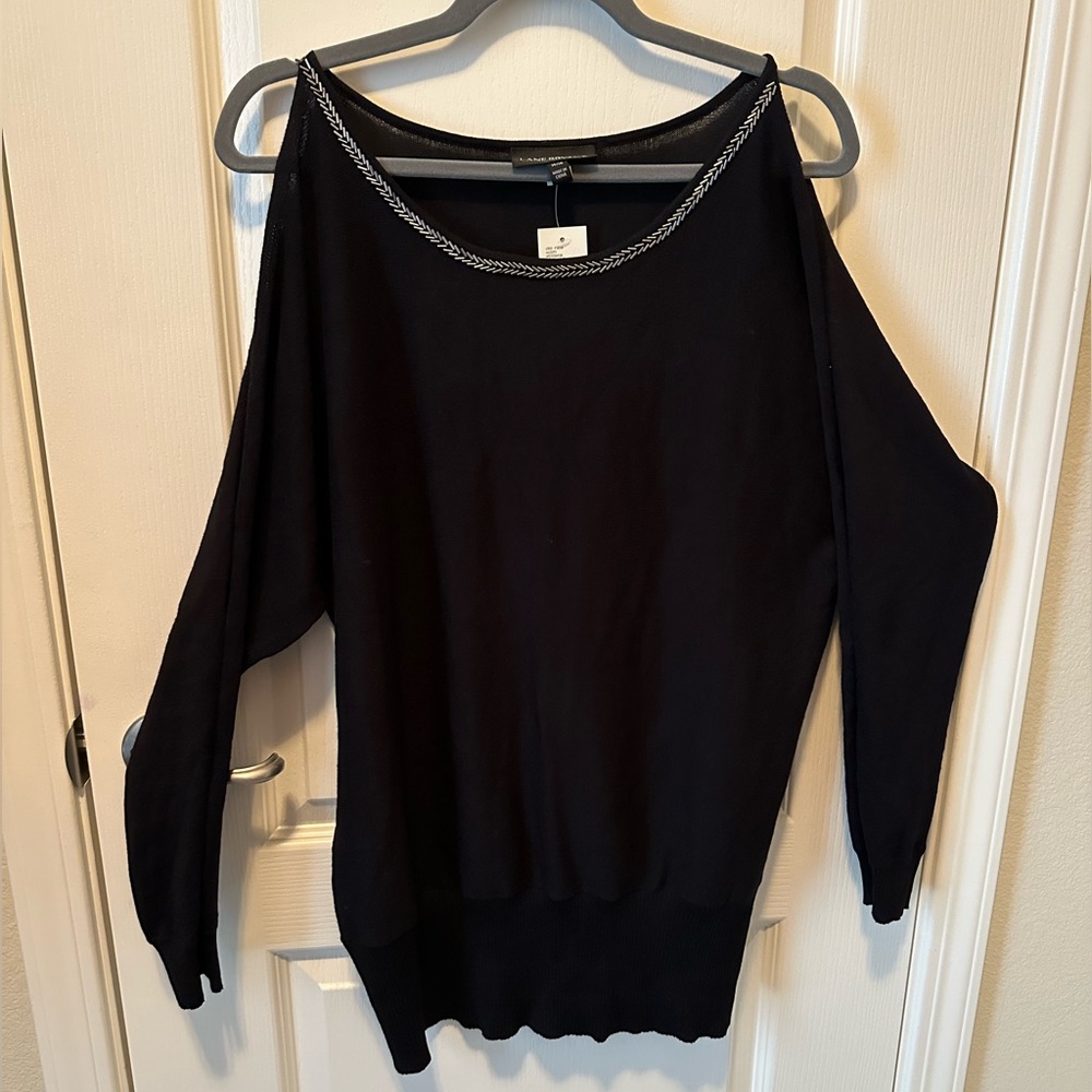 Black Cold Shoulder / open sleeve top with silver beading